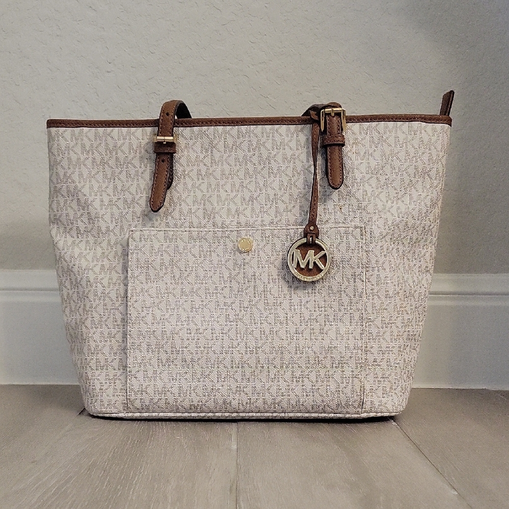Michael Kors Cream and Brown Monogram Tote